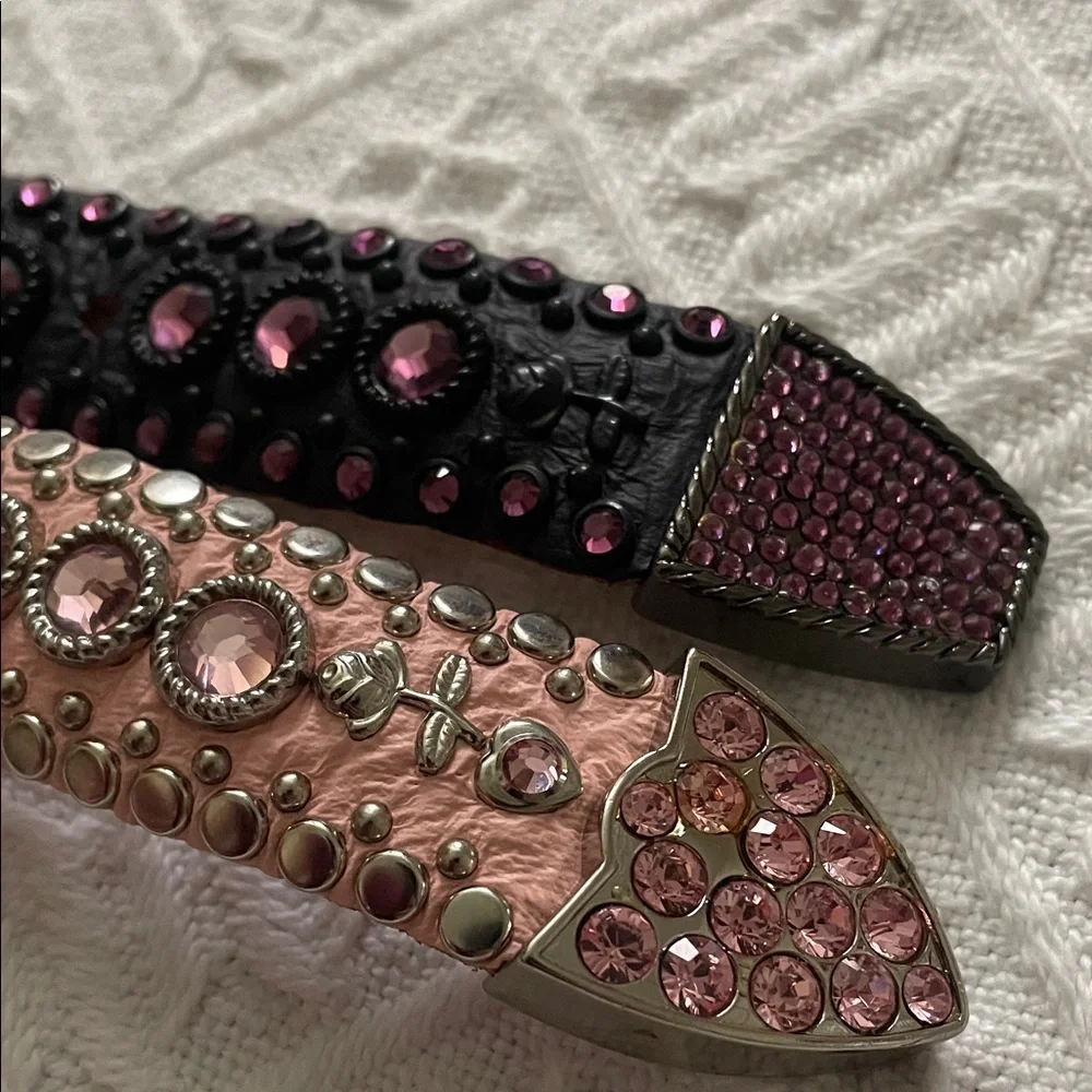 2 Kippy's Pink and Black Studded Belts Real genuine leather size 30 Small
